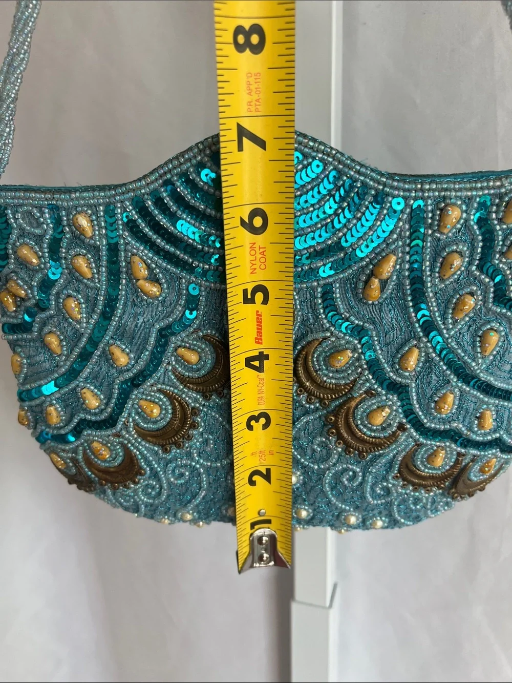 Embellished Vintage Turquoise Sequin Shoulder Bag Peacock Design Beaded Strap